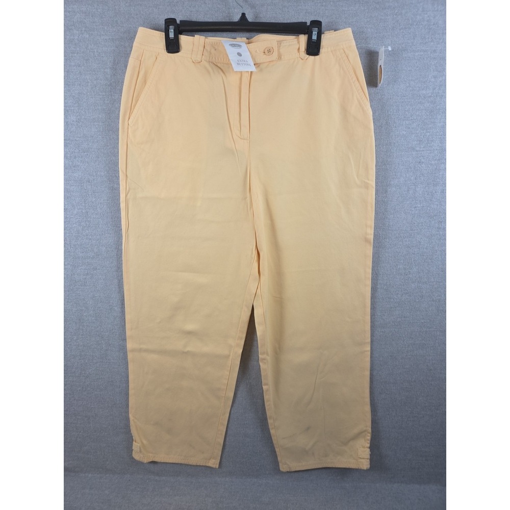 Talbots Yellow Apricot Cropped Pants 14 Preppy Cotton Accent Buttons Coastal NEW